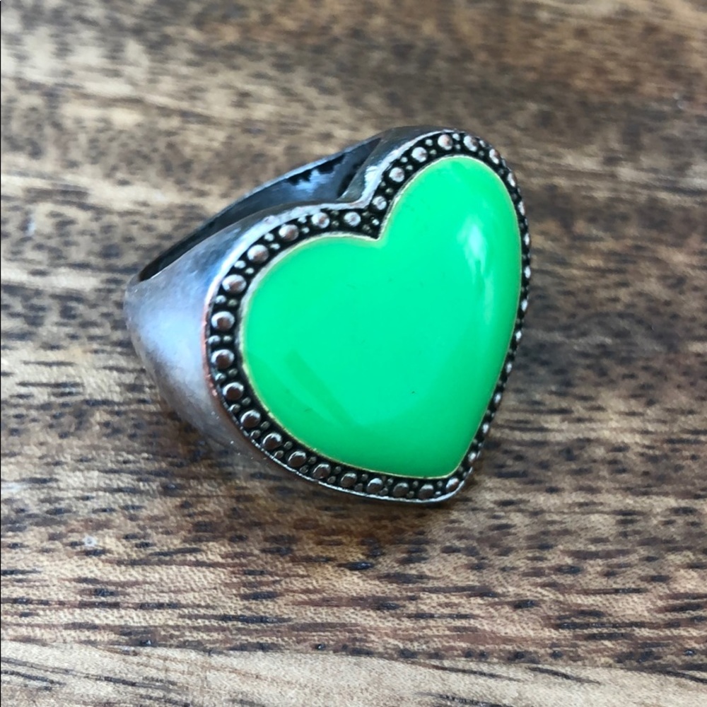 Heart Ring | Neon Green w/ Antique Brass